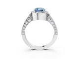 White gold Fancy Blue Cushion Cut Halo Diamond Engagement Ring with Split Shank Band and Four-Prong Setting_15