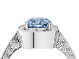 White gold Fancy Blue Cushion Cut Halo Diamond Engagement Ring with Split Shank Band and Four-Prong Setting_16