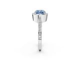 White gold Fancy Blue Cushion Cut Halo Diamond Engagement Ring with Split Shank Band and Four-Prong Setting_2
