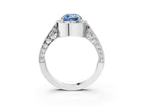 White gold Fancy Blue Cushion Cut Halo Diamond Engagement Ring with Split Shank Band and Four-Prong Setting_3