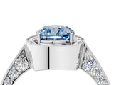 White gold Fancy Blue Cushion Cut Halo Diamond Engagement Ring with Split Shank Band and Four-Prong Setting_4