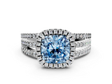 White gold Fancy Blue Cushion  Cut Halo Diamond Engagement Ring with Split Shank and Four-Prong Setting_20