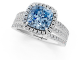 White gold Fancy Blue Cushion  Cut Halo Diamond Engagement Ring with Split Shank and Four-Prong Setting_21