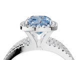 White gold Fancy Blue Cushion  Cut Halo Diamond Engagement Ring with Split Shank and Four-Prong Setting_24