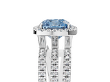 White gold Fancy Blue Cushion  Cut Halo Diamond Engagement Ring with Split Shank and Four-Prong Setting_25