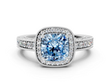 White gold Fancy Blue Cushion  Cut Halo Diamond Pave Band Ring with Four-Prong Setting_46