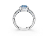 White gold Fancy Blue Cushion  Cut Halo Diamond Pave Band Ring with Four-Prong Setting_48