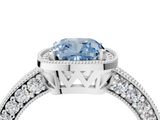 White gold Fancy Blue Cushion  Cut Halo Diamond Pave Band Ring with Four-Prong Setting_49