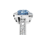 White gold Fancy Blue Cushion  Cut Halo Diamond Pave Band Ring with Four-Prong Setting_51