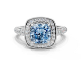 White gold Fancy Blue Cushion  Cut Halo Diamond Pave Band with Four-Prong Setting_37
