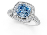 White gold Fancy Blue Cushion  Cut Halo Diamond Pave Band with Four-Prong Setting_38
