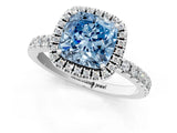 White gold Fancy Blue Cushion Cut Halo Diamond Pave Band with Prong Setting_1
