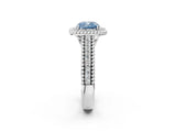 White gold Fancy Blue Cushion Cut Halo Diamond Ring with Beaded Split Shank and Four-Prong Setting_2