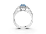 White gold Fancy Blue Cushion Cut Halo Diamond Ring with Beaded Split Shank and Four-Prong Setting_3