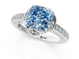 White gold Fancy Blue Cushion  Cut Halo Diamond Ring with Channel Set Band and Four-Prong Setting_33