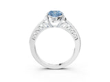 White gold Fancy Blue Cushion  Cut Halo Diamond Ring with Channel Set Band and Four-Prong Setting_35