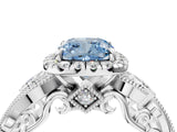 White gold Fancy Blue Cushion Cut Halo Diamond Ring with Milgrain and Bezel Accents on a Split Shank Band_16