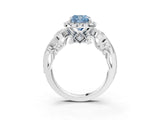 White gold Fancy Blue Cushion Cut Halo Diamond Ring with Milgrain and Bezel Accents on a Split Shank Band_9