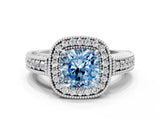 White gold Fancy Blue Cushion  Cut Halo Diamond Ring with Pavé Band and Four-Prong Setting_69