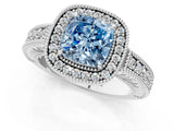 White gold Fancy Blue Cushion  Cut Halo Diamond Ring with Pavé Band and Four-Prong Setting_70