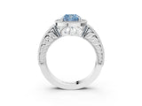 White gold Fancy Blue Cushion  Cut Halo Diamond Ring with Pavé Band and Four-Prong Setting_72