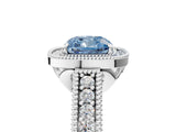 White gold Fancy Blue Cushion  Cut Halo Diamond Ring with Pavé Band and Four-Prong Setting_74