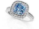 White gold Fancy Blue Cushion  Cut Halo Diamond Ring with Pavé Band and Milgrain Prong Setting_33