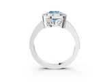 White gold Fancy Blue Cushion  Cut Halo Diamond Ring with Pavé Band and Milgrain Prong Setting_35