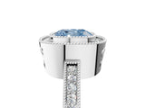 White gold Fancy Blue Cushion  Cut Halo Diamond Ring with Pavé Band and Milgrain Prong Setting_37