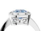 White gold Fancy Blue Cushion  Cut Halo Diamond Ring with Pavé Band and Milgrain Prong Setting_39