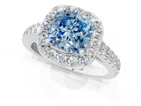 White gold Fancy Blue Cushion Cut Halo Diamond Ring with Pavé Band and Three-Prong Setting_13