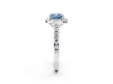 White gold Fancy Blue Cushion Cut Halo Diamond Ring with Pavé Band and Three-Prong Setting_14