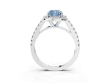 White gold Fancy Blue Cushion Cut Halo Diamond Ring with Pavé Band and Three-Prong Setting_15