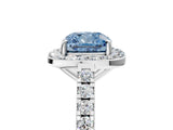 White gold Fancy Blue Cushion Cut Halo Diamond Ring with Pavé Band and Three-Prong Setting_17