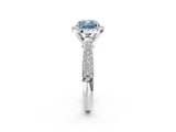 White gold Fancy Blue Cushion Cut Halo Diamond Ring with Pavé Band_2