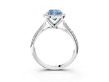 White gold Fancy Blue Cushion Cut Halo Diamond Ring with Pavé Band_3