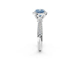 White gold Fancy Blue Cushion Cut Halo Diamond Ring with Pavé Band_38