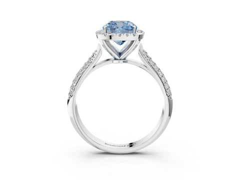 White gold Fancy Blue Cushion Cut Halo Diamond Ring with Pavé Band_39
