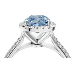 White gold Fancy Blue Cushion Cut Halo Diamond Ring with Pavé Band_4