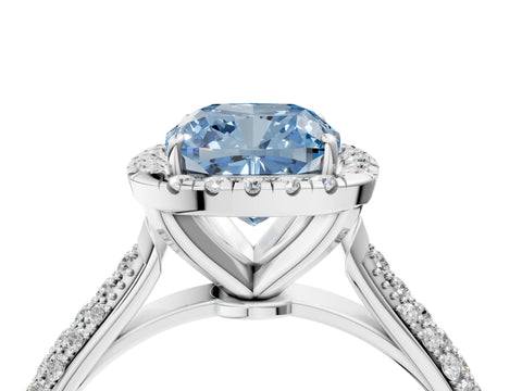 White gold Fancy Blue Cushion Cut Halo Diamond Ring with Pavé Band_40