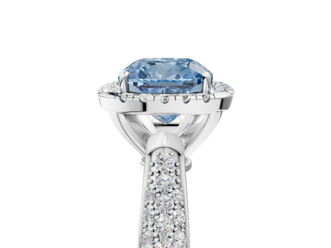White gold Fancy Blue Cushion Cut Halo Diamond Ring with Pavé Band_41