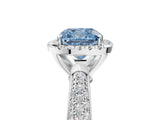 White gold Fancy Blue Cushion Cut Halo Diamond Ring with Pavé Band_5