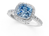 White gold Fancy Blue Cushion  Cut Halo Diamond Ring with Pave Band and Four-Prong Setting_25