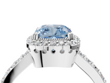 White gold Fancy Blue Cushion  Cut Halo Diamond Ring with Pave Band and Four-Prong Setting_28