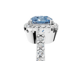 White gold Fancy Blue Cushion  Cut Halo Diamond Ring with Pave Band and Four-Prong Setting_29