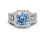 White gold Fancy Blue Cushion Cut Halo Diamond Ring with Round  Split Shank and Prong Setting_140