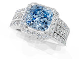 White gold Fancy Blue Cushion Cut Halo Diamond Ring with Round  Split Shank and Prong Setting_141