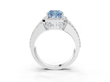 White gold Fancy Blue Cushion Cut Halo Diamond Ring with Round  Split Shank and Prong Setting_144
