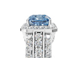 White gold Fancy Blue Cushion Cut Halo Diamond Ring with Round  Split Shank and Prong Setting_145