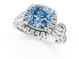 White gold Fancy Blue Cushion  Cut Halo Diamond Ring with Scrollwork Band and Four-Prong Setting_66
